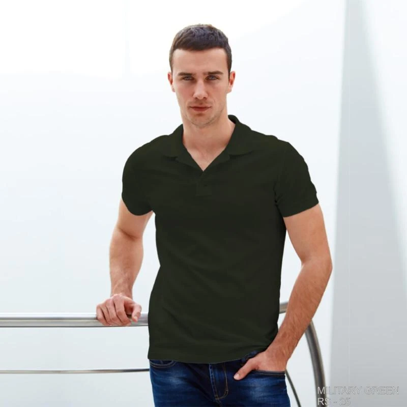 Military Green Plain Collar Polo T-shirt - 100% Cotton Unisex - 260 GSM