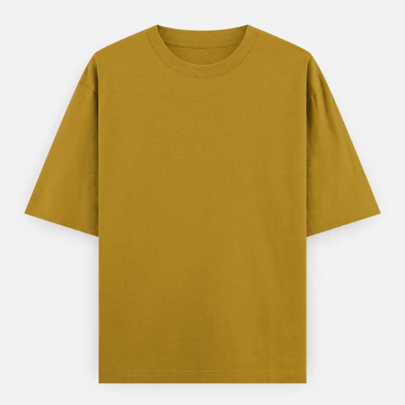 Mustard Yellow Plain Oversized Round Neck T-Shirt - 240 GSM Unisex