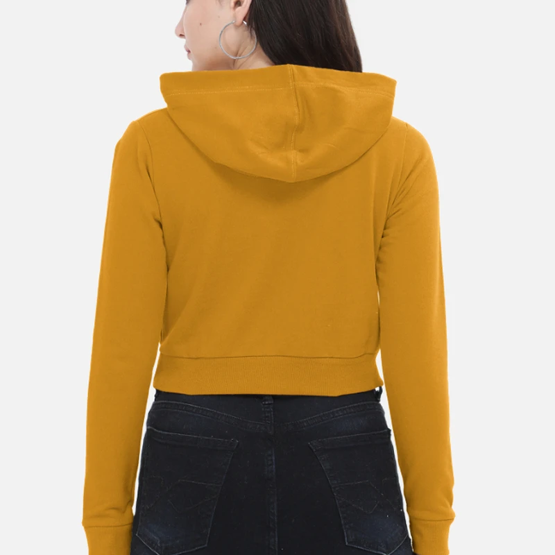 Mustard Yellow Plain Women Crop Hoodie product image