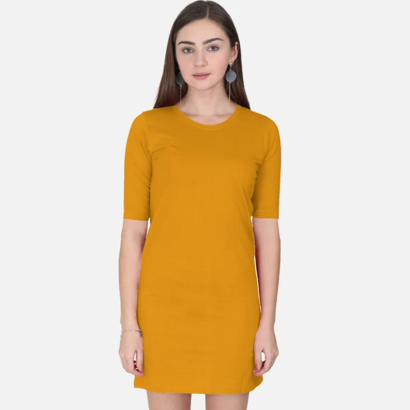 Mustard Yellow Plain Women T-Shirt Dress