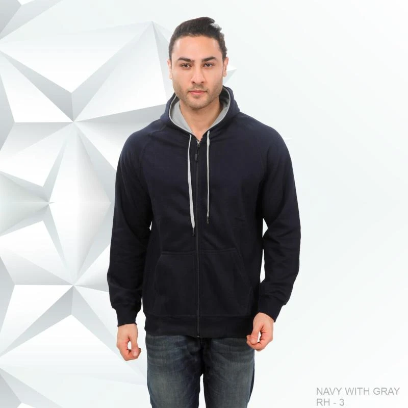 Navy And Grey Plain Zip Hoodie - Unisex