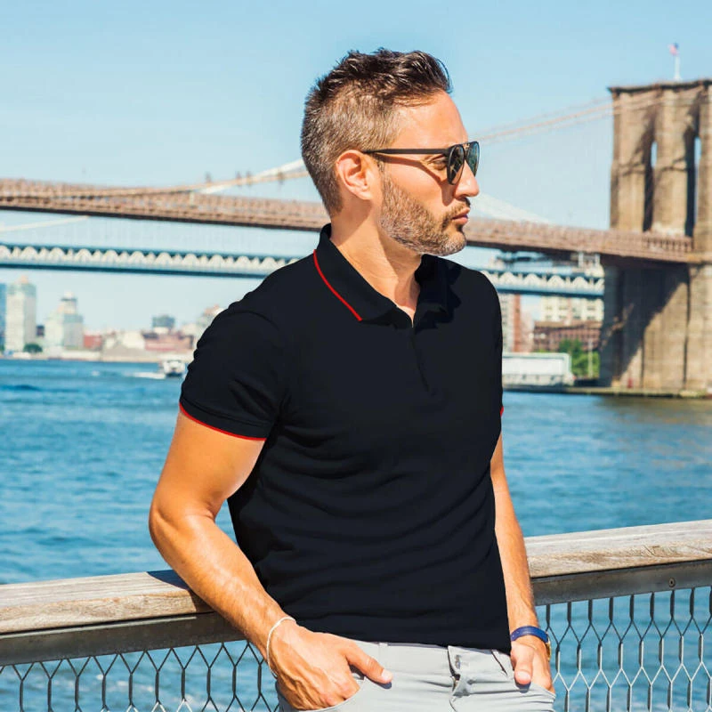 Navy Blue With Red Plain Tipping Collar Polo T-shirt - 100% Cotton Unisex - 230 GSM product image