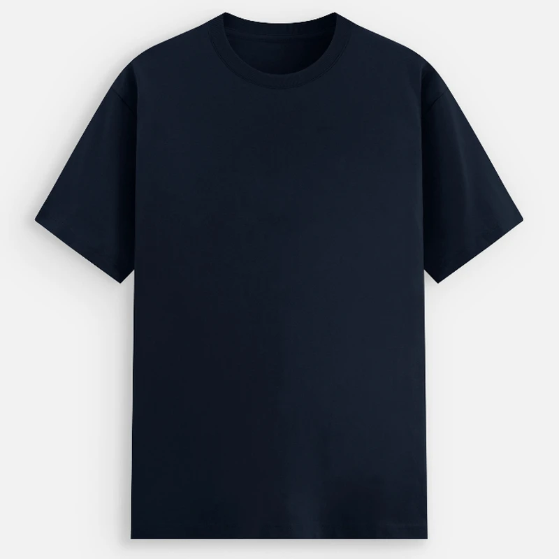 Navy Plain Cotton Stretch Round Neck T-shirt - 240 GSM Unisex Regular Fit