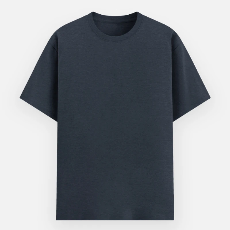 Navy Melange Plain Poly Cotton Round Neck T-shirt - Unisex