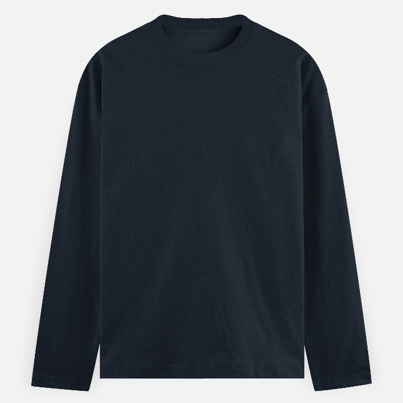 Navy Plain Full Sleeve Round Neck T-shirt