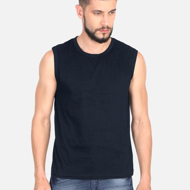 Navy Plain Sleeveless T-shirt