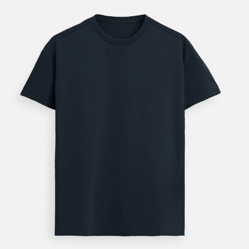 Navy Plain Supima Cotton Round Neck T-Shirt - 160 GSM Unisex Regular Fit