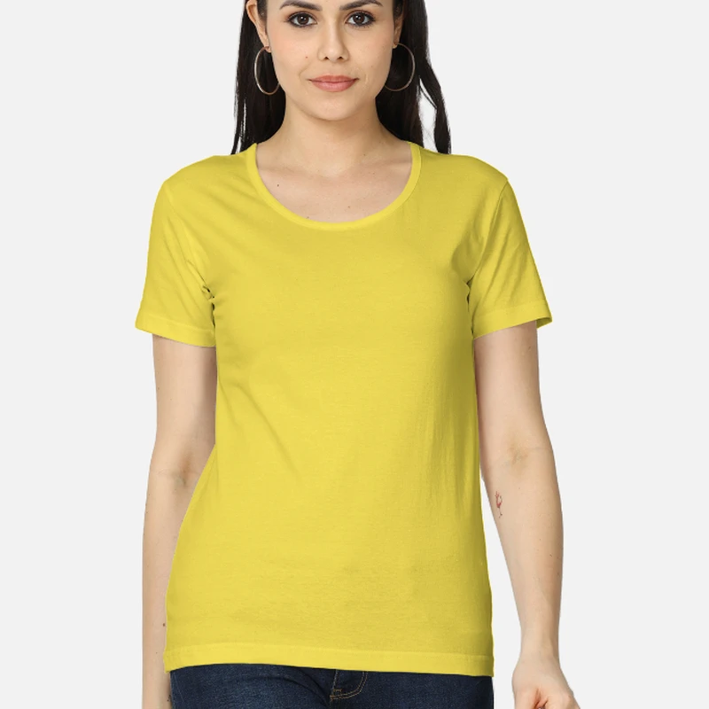New Yellow Plain Women Round Neck T-shirt