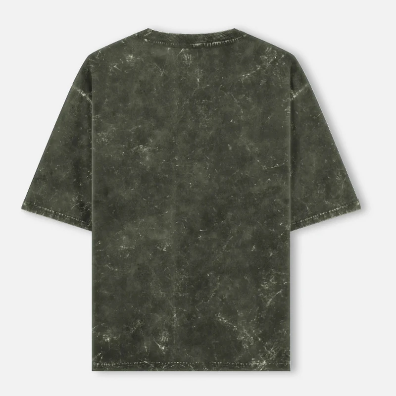 Olive Green Plain Acid Washed Oversized Round Neck T-Shirt product image