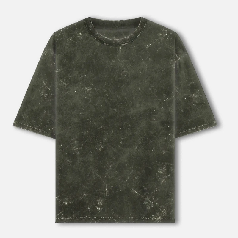 Olive Green Plain Acid Washed Oversized Round Neck T-Shirt - 240 GSM Unisex