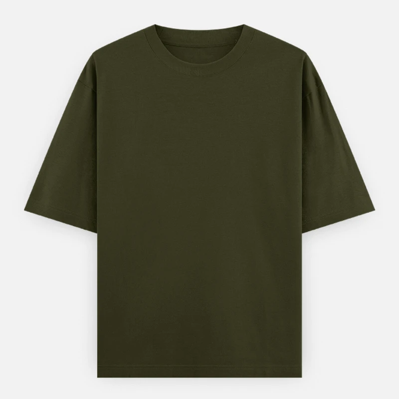 Olive Green Plain Oversized Round Neck T-Shirt - 240 GSM Unisex