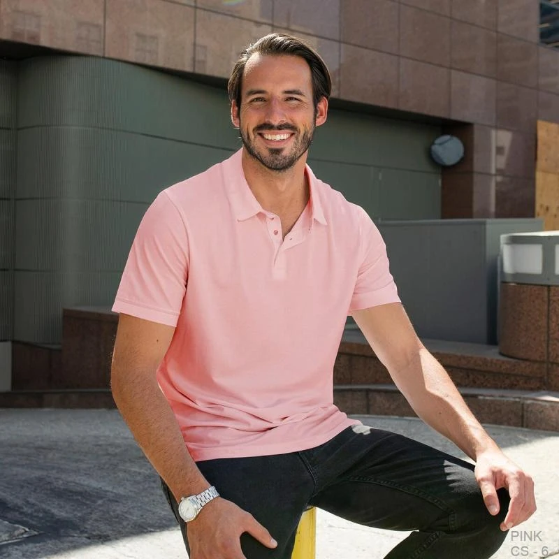 Pink Plain Collar Polo T-shirt - 100% Cotton Unisex - 230 GSM