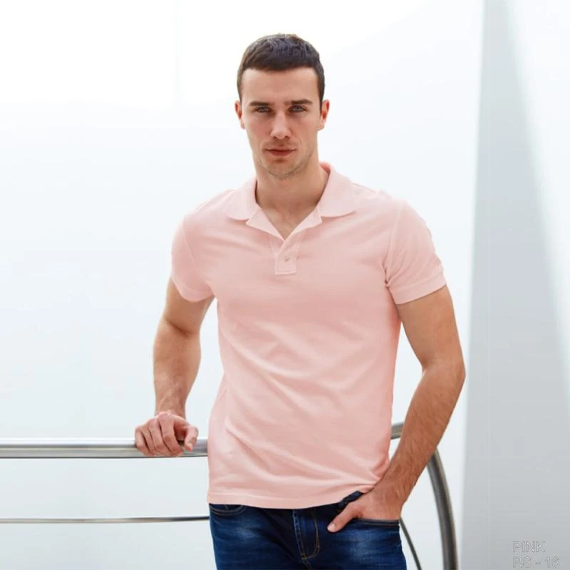 Pink Plain Collar Polo T-shirt - 100% Cotton Unisex - 260 GSM
