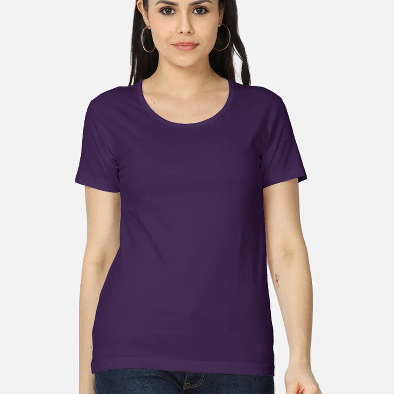 Purple Plain Women Round Neck T-shirt