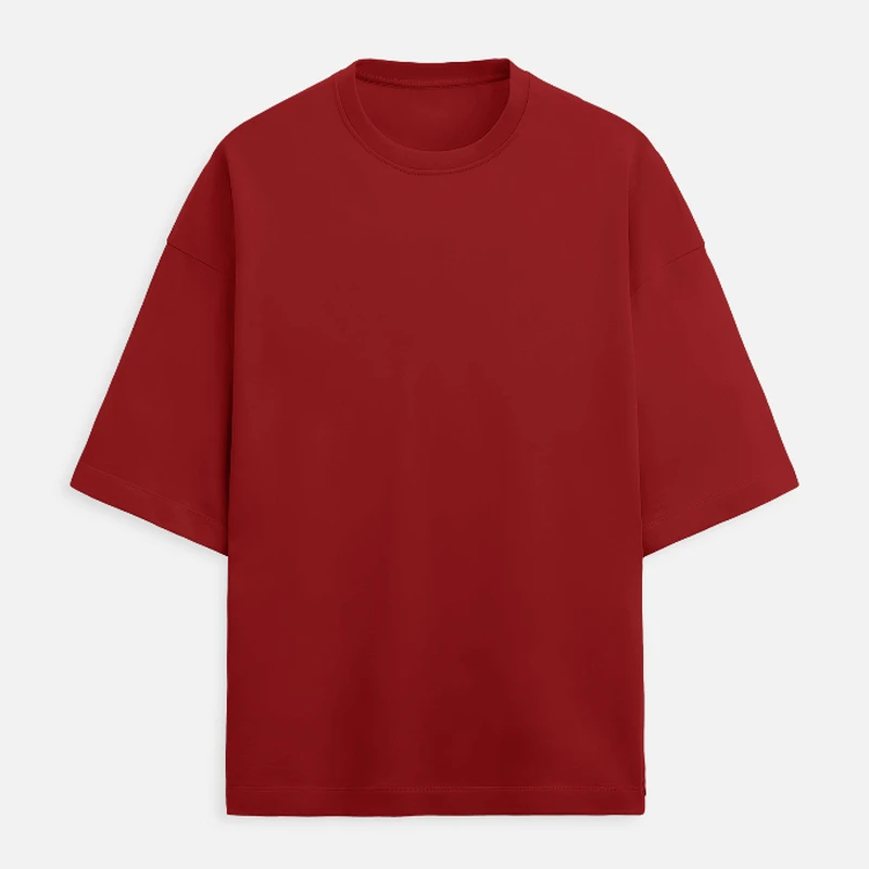 Red Plain Terry Boxy Oversized Round Neck T-Shirt - 260 GSM Unisex
