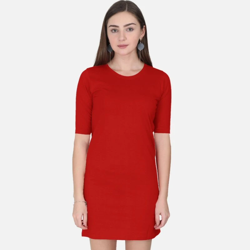 Red Plain Women T-Shirt Dress
