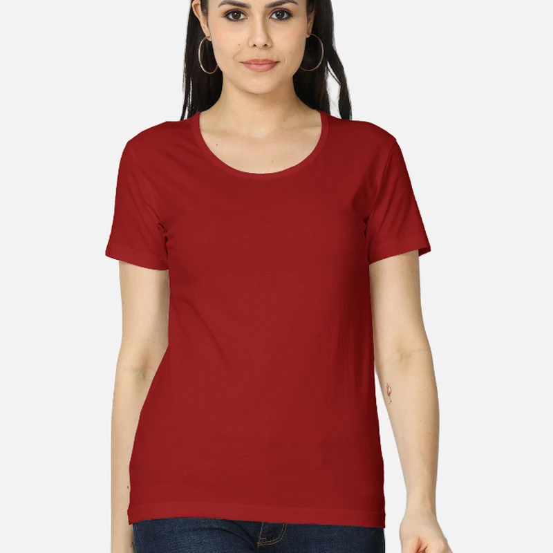 Red Plain Women Round Neck T-shirt