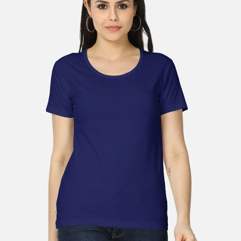 Royal Blue Plain Women Round Neck T-shirt