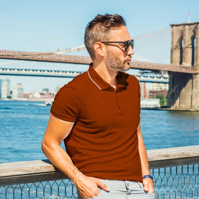 Rust With White Plain Tipping Collar Polo T-shirt - 100% Cotton Unisex - 230 GSM product image
