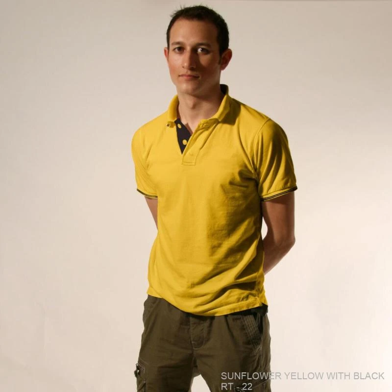 Sunflower Yellow With Black Plain Tipping Collar Polo T-shirt - 100% Cotton Unisex - 260 GSM