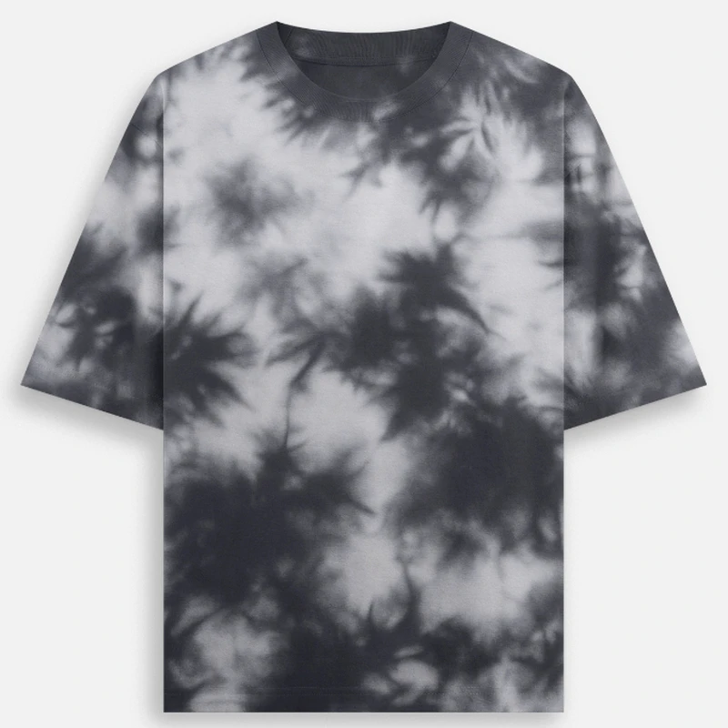 White Black Plain Tie Dye Oversized Round Neck T-Shirt - 260 GSM Unisex
