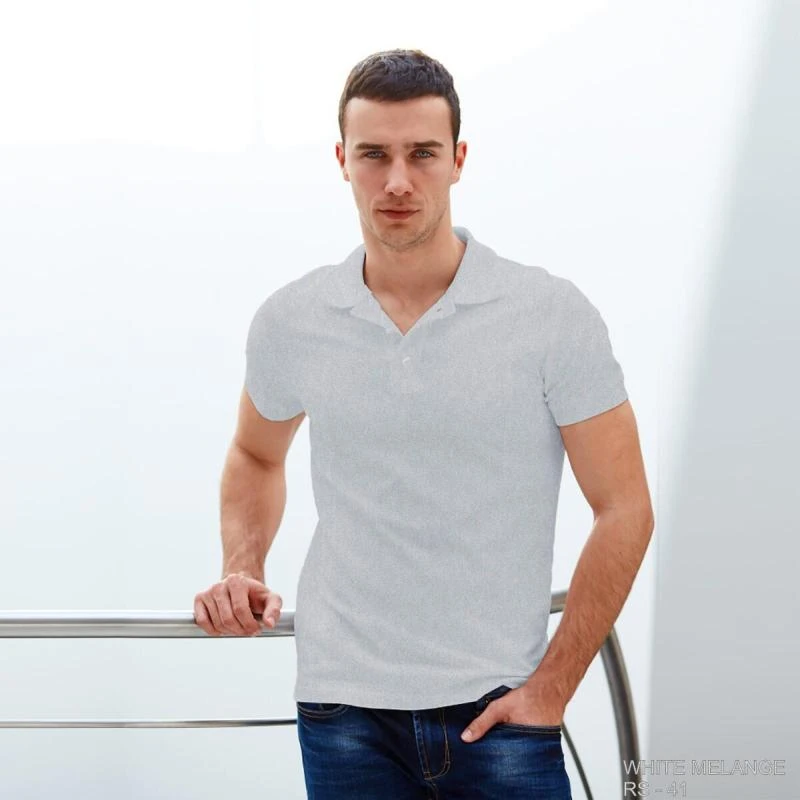 White Melange Plain Collar Polo T-shirt - 100% Cotton Unisex - 260 GSM