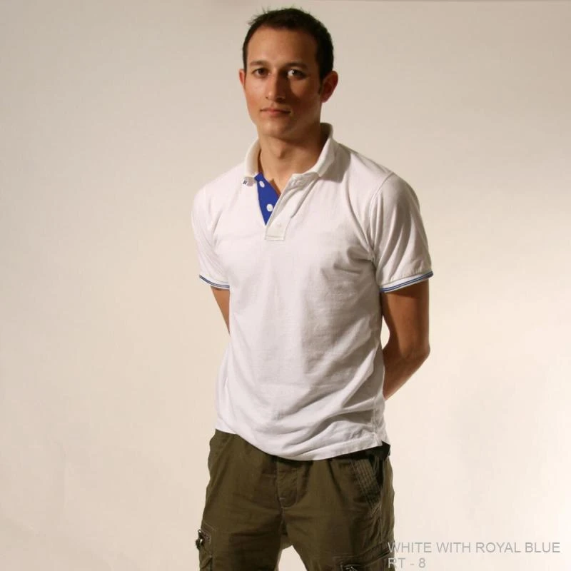 White With Royal Blue Plain Tipping Collar Polo T-shirt - 100% Cotton Unisex - 260 GSM