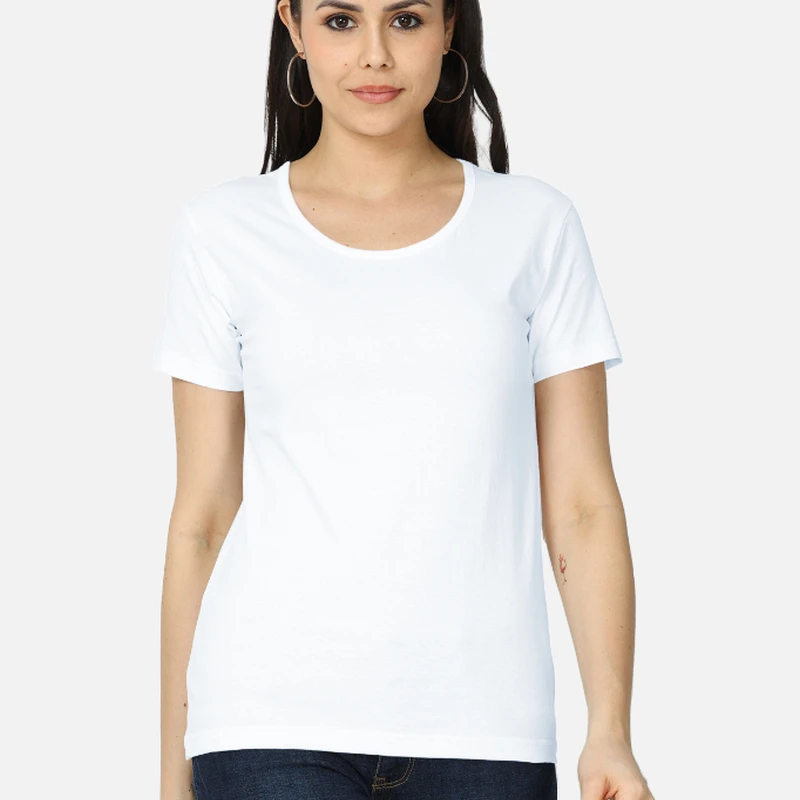 White Plain Women Round Neck T-shirt